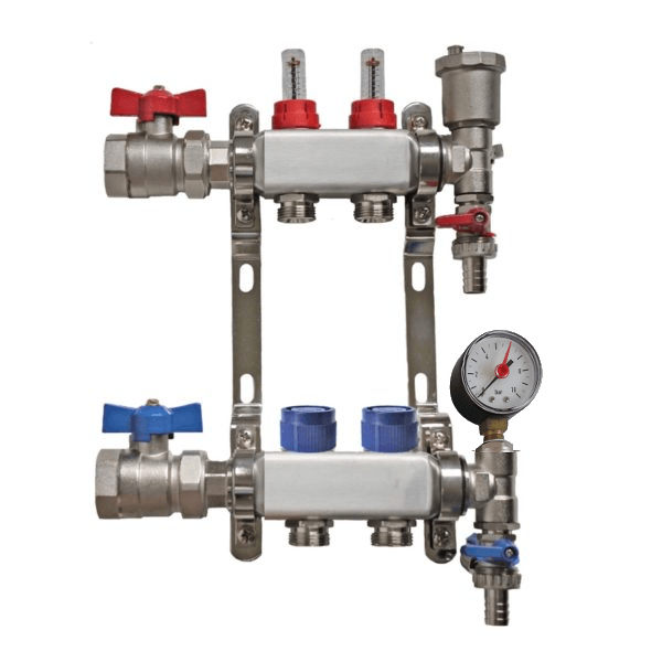 thumbnail image 2 of 6-Zone Underfloor Heating Manifold With Ball Valves - Brass Chrome Finish For 15mm/16mm Pipes 2 of 11
