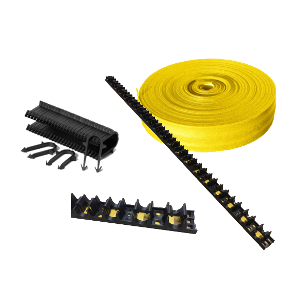 edge insulation, clips and rail. used to secure ufh pipe o insulation.