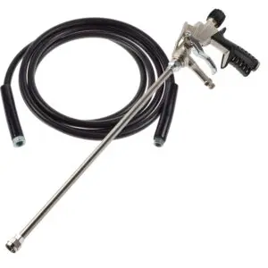 Adhesive spray gun and hose.