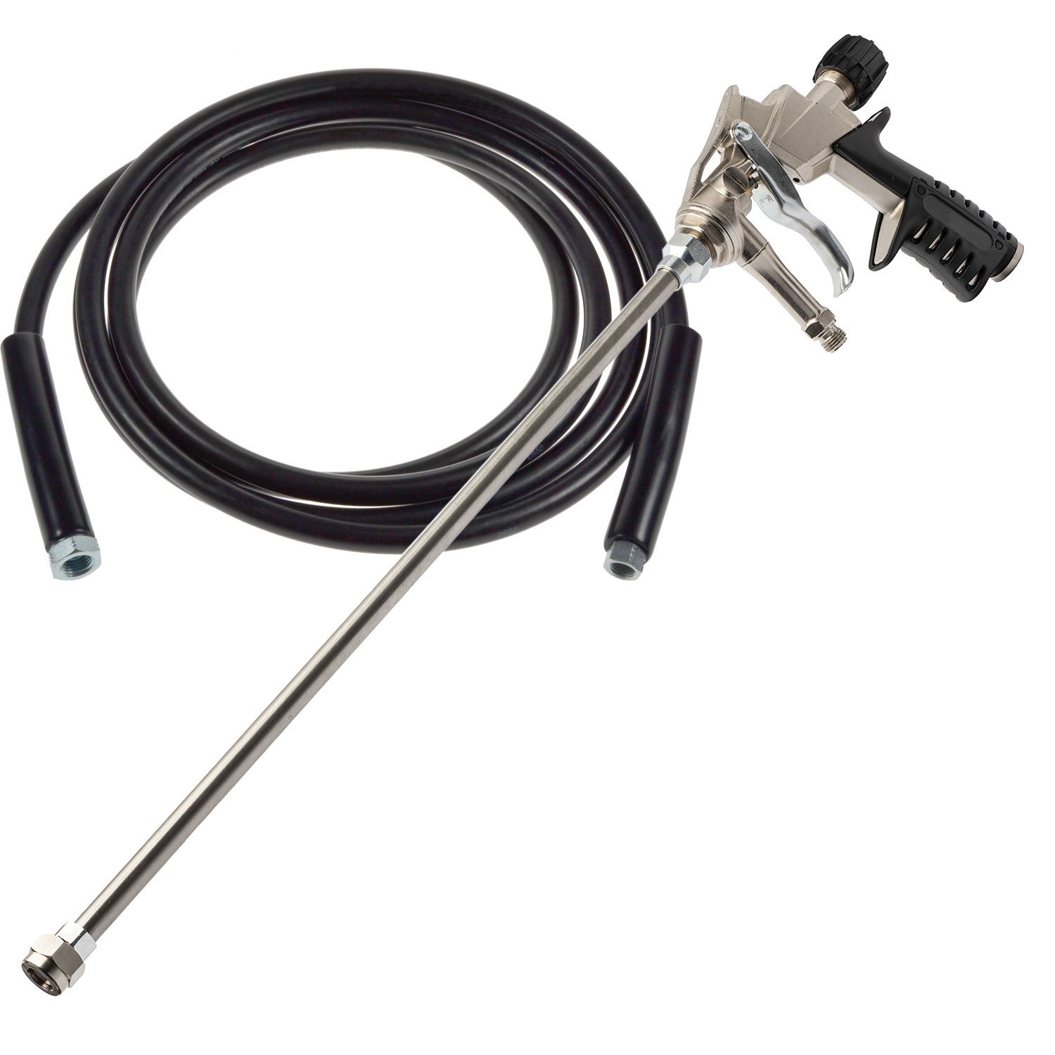 Adhesive spray gun and hose.