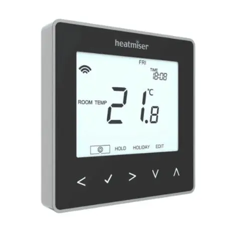 neoStat V2 black thermostat Wired Heatmiser neoStat V2 thermostat for underfloor heating in black.